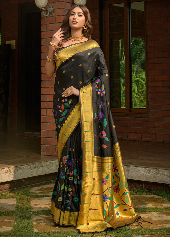 Black Dupion Silk Saree With Blouse Piece - Indian Silk House Agencies