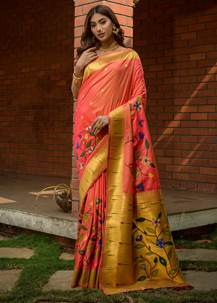 Coral Dupion Silk Saree With Blouse Piece - Indian Silk House Agencies