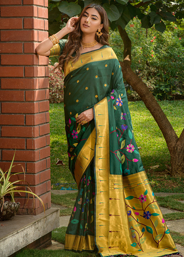 Bottle Green Dupion Silk Saree With Blouse Piece - Indian Silk House Agencies