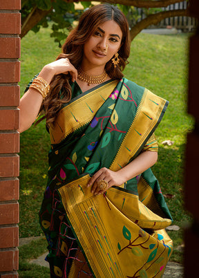 Bottle Green Dupion Silk Saree With Blouse Piece - Indian Silk House Agencies