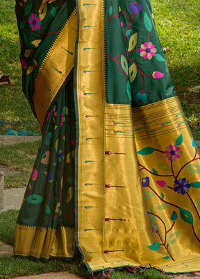 Bottle Green Dupion Silk Saree With Blouse Piece - Indian Silk House Agencies