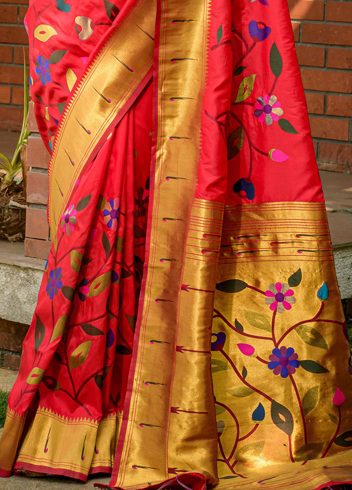 Gajri Red Dupion Silk Saree With Blouse Piece - Indian Silk House Agencies