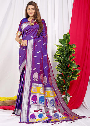 Purple Dupion Silk Saree With Blouse Piece - Indian Silk House Agencies