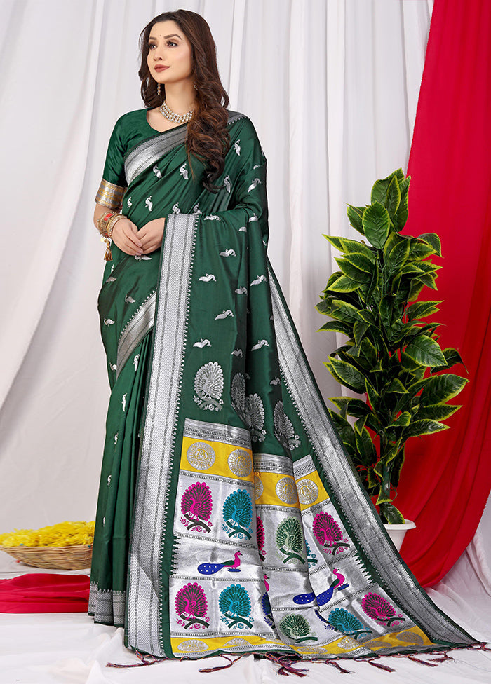 Bottle Green Dupion Silk Saree With Blouse Piece - Indian Silk House Agencies