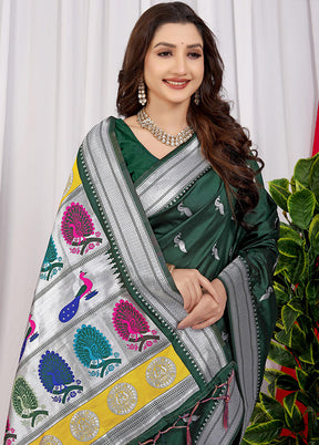 Bottle Green Dupion Silk Saree With Blouse Piece - Indian Silk House Agencies