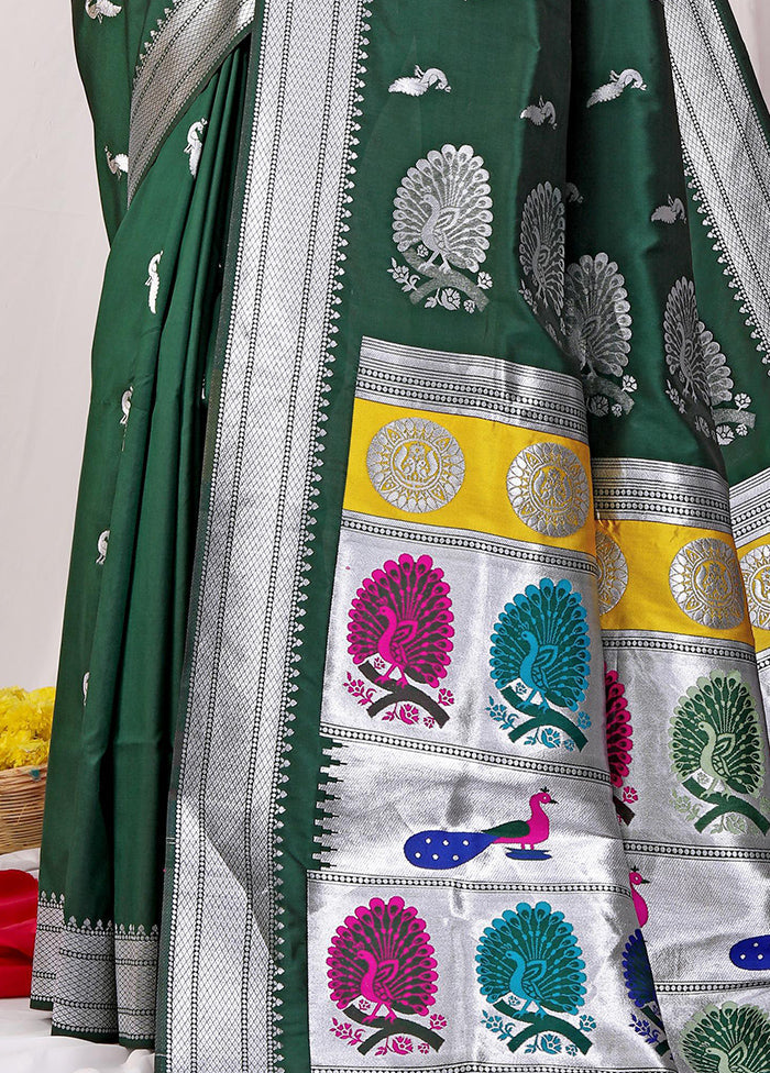 Bottle Green Dupion Silk Saree With Blouse Piece - Indian Silk House Agencies