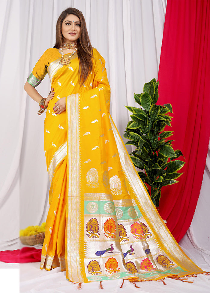 Yellow Dupion Silk Saree With Blouse Piece - Indian Silk House Agencies