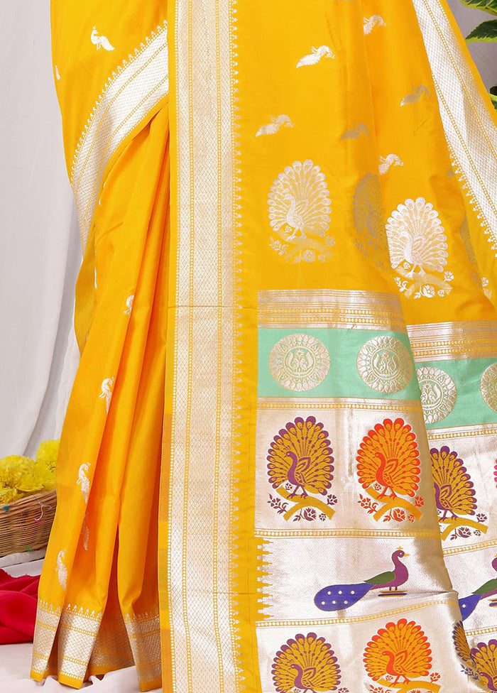 Yellow Dupion Silk Saree With Blouse Piece - Indian Silk House Agencies