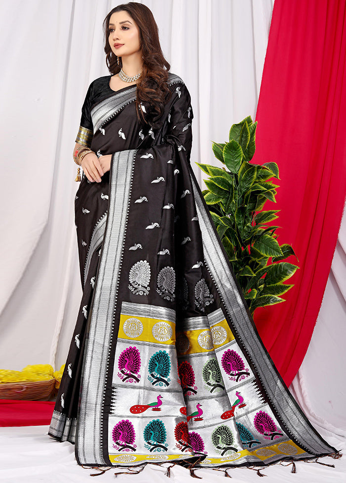 Black Dupion Silk Saree With Blouse Piece - Indian Silk House Agencies