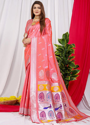 Peach Dupion Silk Saree With Blouse Piece - Indian Silk House Agencies