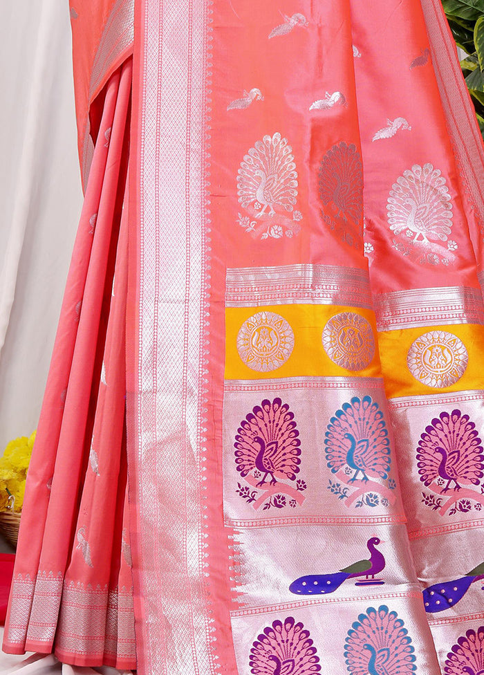 Peach Dupion Silk Saree With Blouse Piece - Indian Silk House Agencies