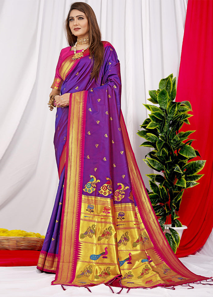 Purple Dupion Silk Saree With Blouse Piece - Indian Silk House Agencies