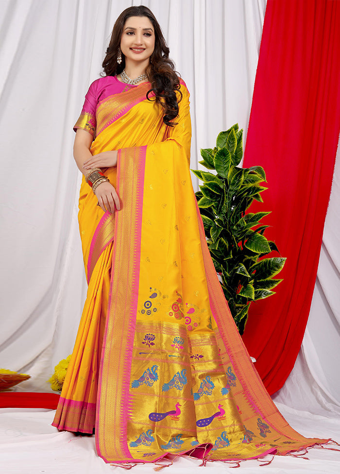 Yellow Dupion Silk Saree With Blouse Piece - Indian Silk House Agencies