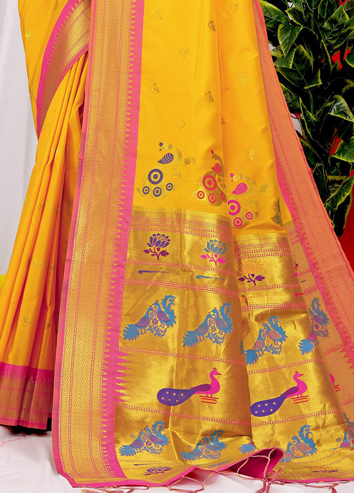 Yellow Dupion Silk Saree With Blouse Piece - Indian Silk House Agencies