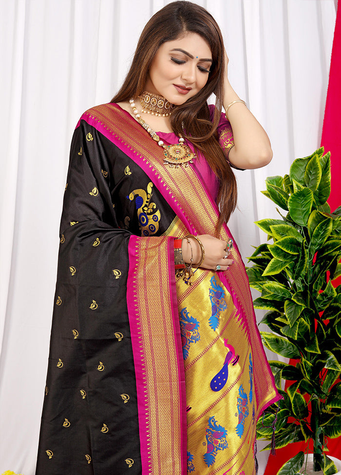 Black Dupion Silk Saree With Blouse Piece - Indian Silk House Agencies