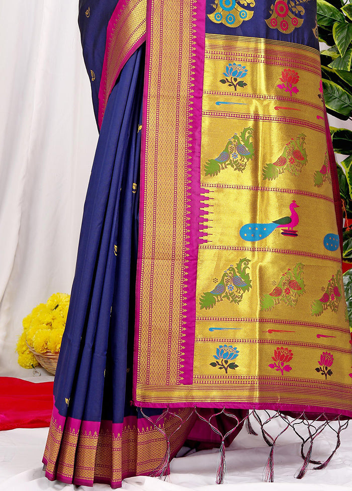 Navy Blue Dupion Silk Saree With Blouse Piece - Indian Silk House Agencies