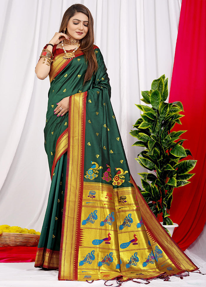 Bottle Green Dupion Silk Saree With Blouse Piece - Indian Silk House Agencies