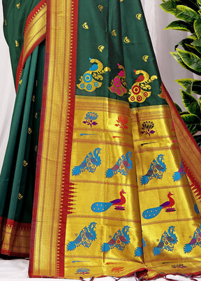 Bottle Green Dupion Silk Saree With Blouse Piece - Indian Silk House Agencies