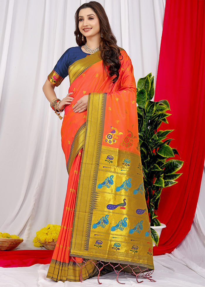 Orange Dupion Silk Saree With Blouse Piece - Indian Silk House Agencies