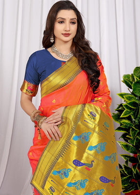 Orange Dupion Silk Saree With Blouse Piece - Indian Silk House Agencies