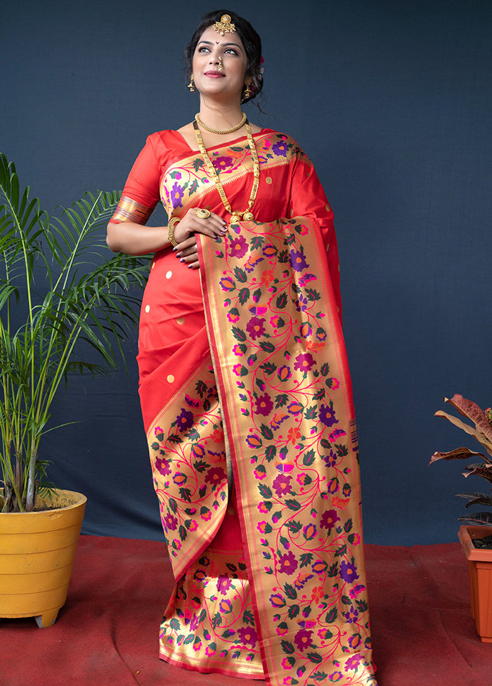 Red Dupion Silk Saree With Blouse Piece