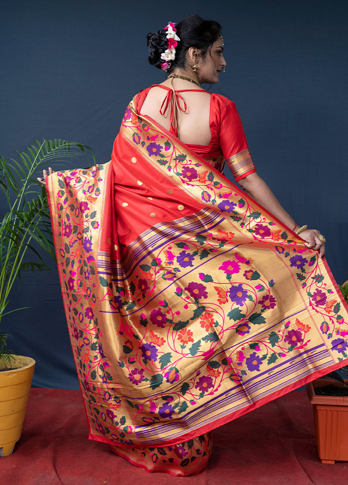 Red Dupion Silk Saree With Blouse Piece