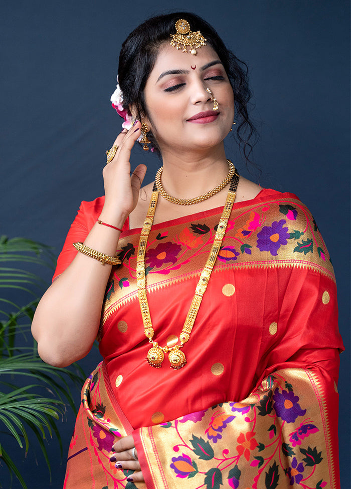 Red Dupion Silk Saree With Blouse Piece