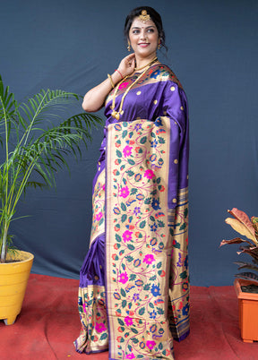 Purple Dupion Silk Saree With Blouse Piece