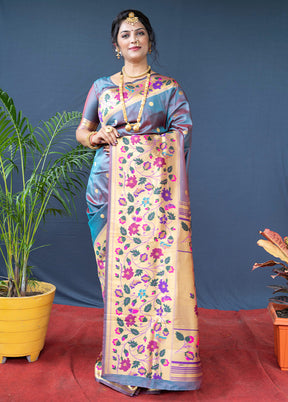 Grey Dupion Silk Saree With Blouse Piece