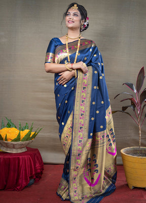 Blue Dupion Silk Saree With Blouse Piece