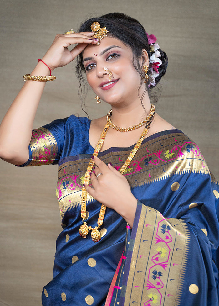 Blue Dupion Silk Saree With Blouse Piece