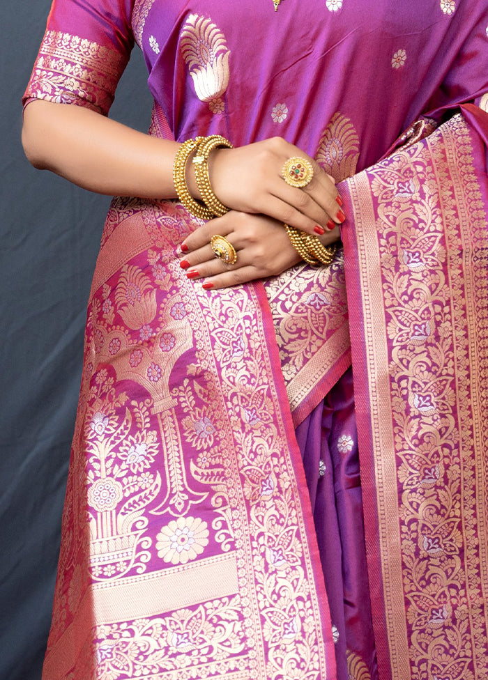 Purple Dupion Silk Saree With Blouse Piece