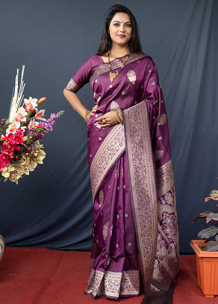 Wine Dupion Silk Saree With Blouse Piece