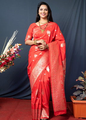 Orange Dupion Silk Saree With Blouse Piece