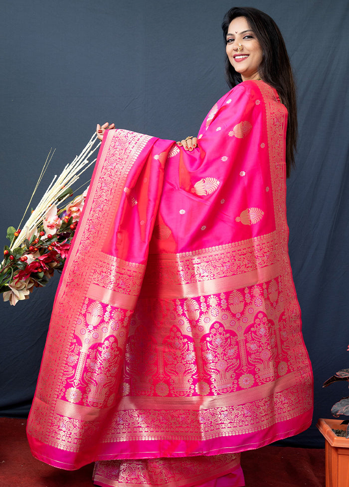 Pink Dupion Silk Saree With Blouse Piece