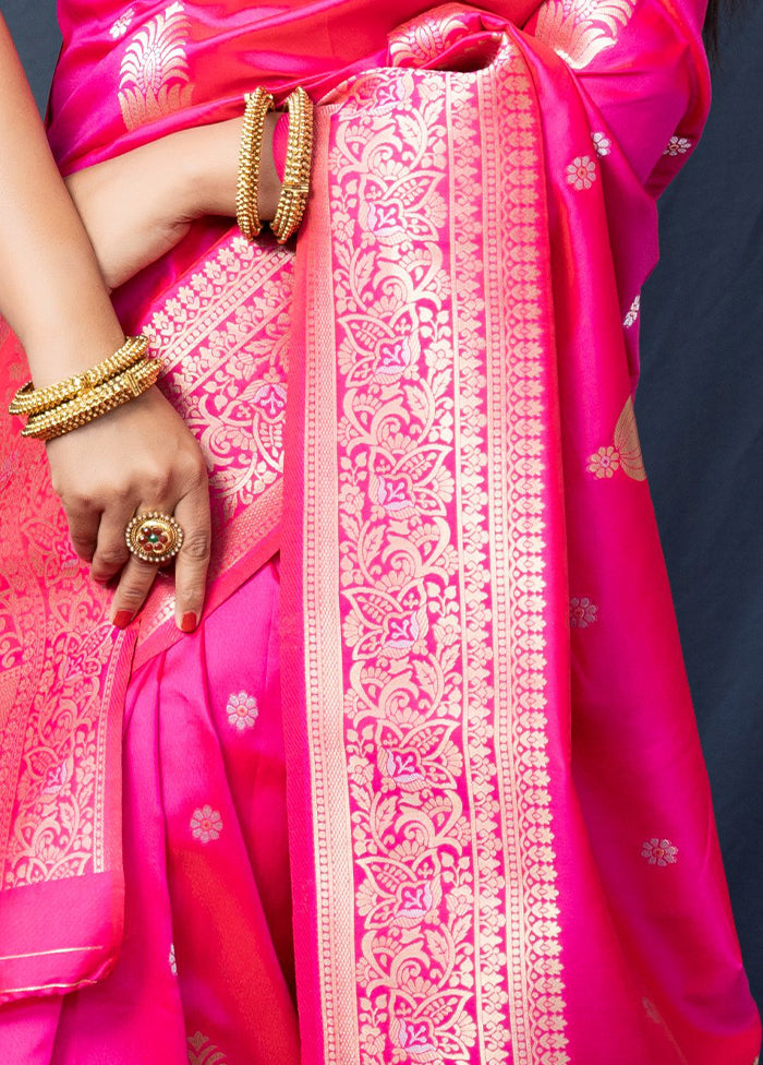 Pink Dupion Silk Saree With Blouse Piece