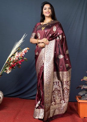 Brown Dupion Silk Saree With Blouse Piece