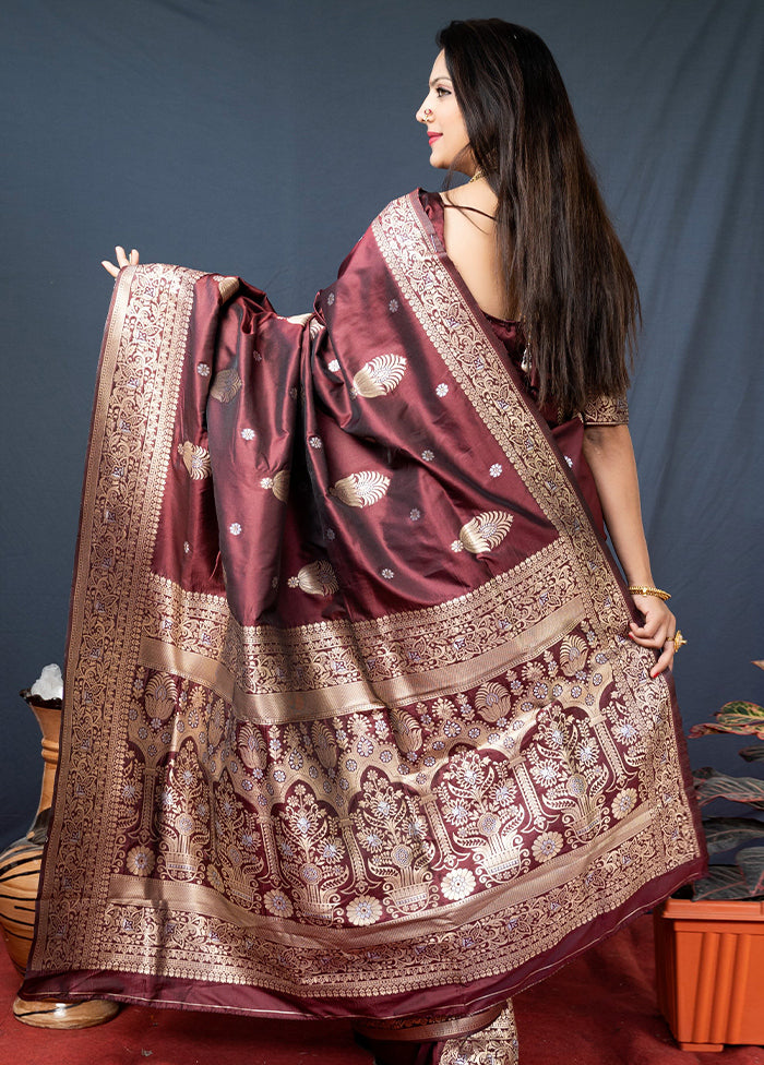 Brown Dupion Silk Saree With Blouse Piece