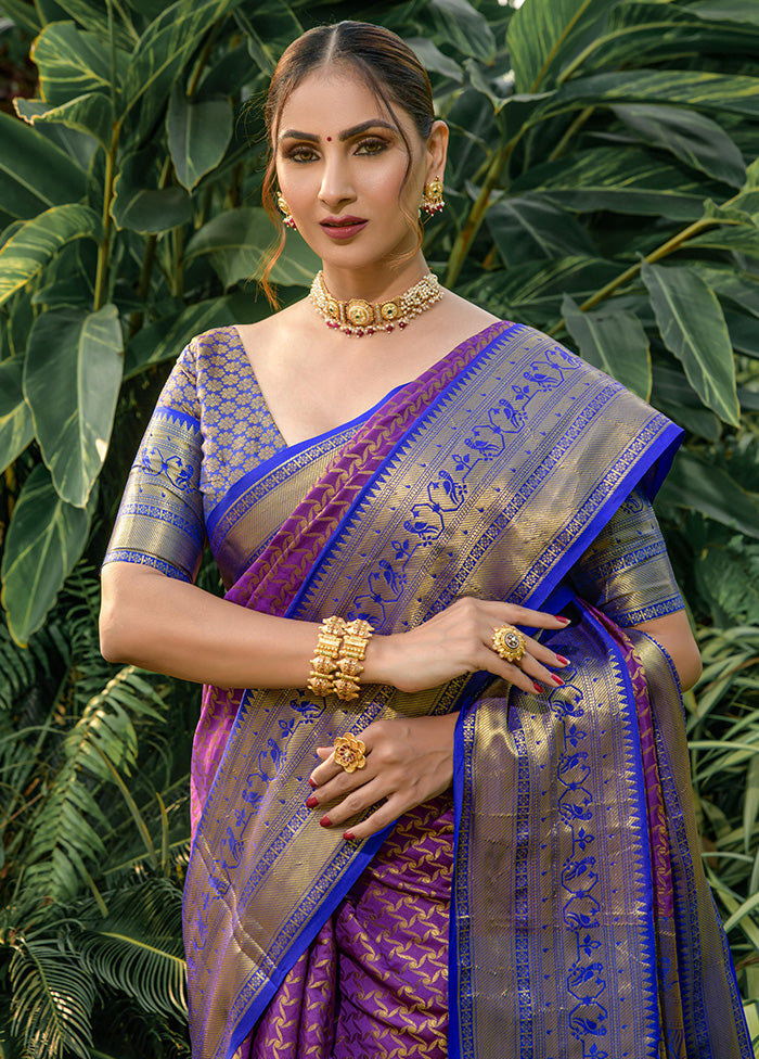 Purple Kanjivaram Silk Saree With Blouse Piece