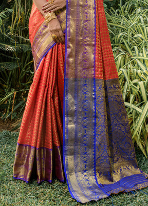 Orange Kanjivaram Silk Saree With Blouse Piece