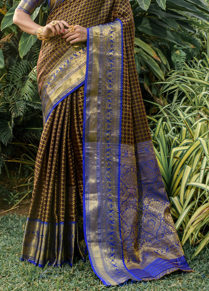 Coffee Kanjivaram Silk Saree With Blouse Piece