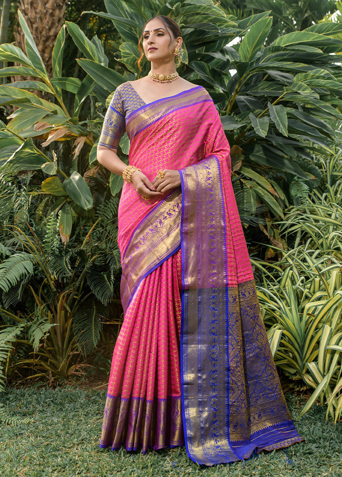 Pink Kanjivaram Silk Saree With Blouse Piece