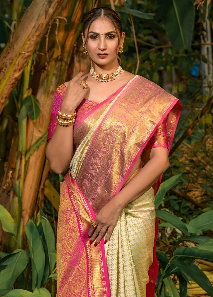 Off White Kanjivaram Silk Saree With Blouse Piece