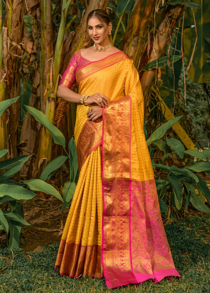 Yellow Kanjivaram Silk Saree With Blouse Piece