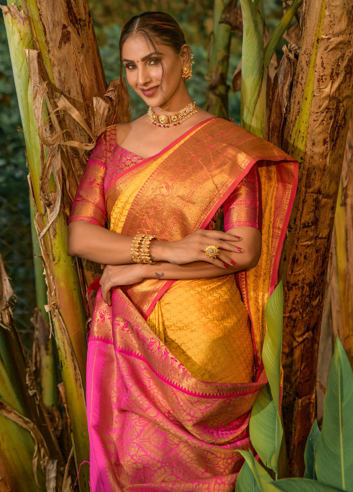 Yellow Kanjivaram Silk Saree With Blouse Piece