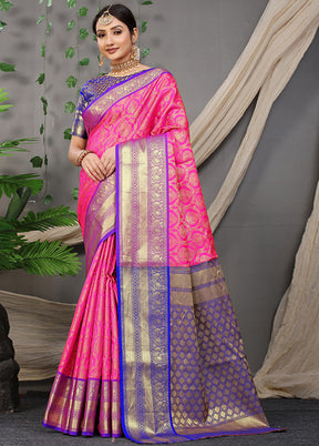 Pink Kanjivaram Silk Saree With Blouse Piece