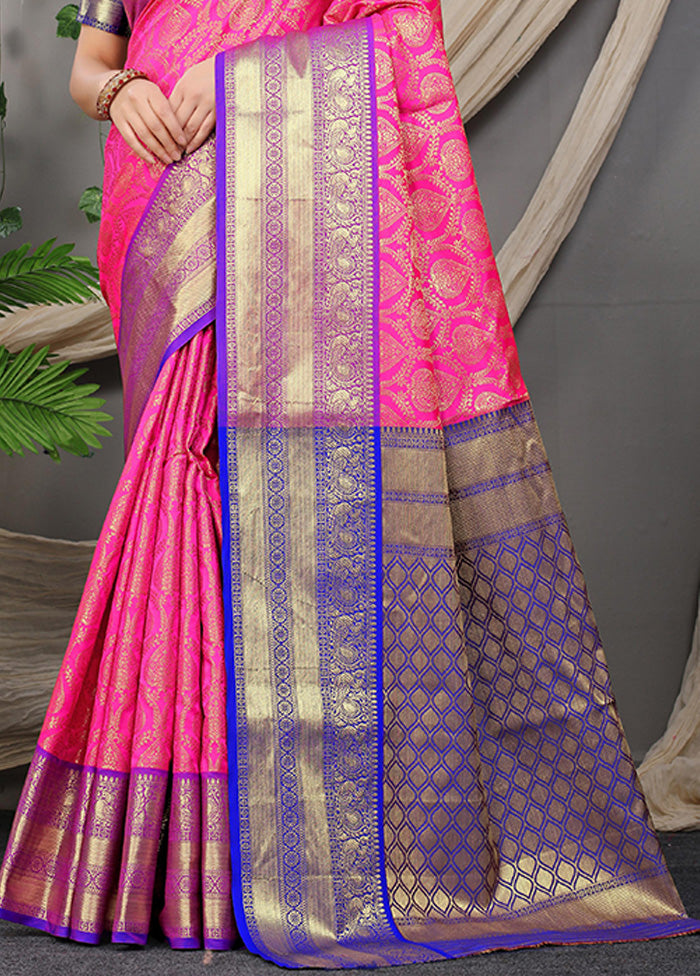 Pink Kanjivaram Silk Saree With Blouse Piece