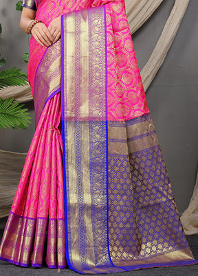 Pink Kanjivaram Silk Saree With Blouse Piece