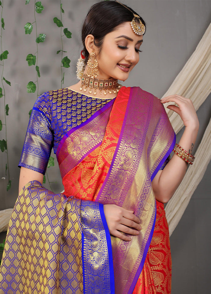 Red Kanjivaram Silk Saree With Blouse Piece