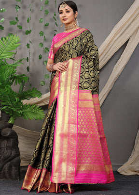 Black Kanjivaram Silk Saree With Blouse Piece